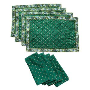 Valdrome France Green Quilted Placemats Napkins Cotton French Country Provencal